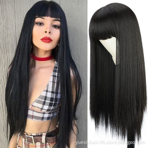 Wholesale Silky Straight Human Hair Wig with Bang 250% Density 30INCH Full Machine Made Brazilian Virgin Hair Wigs Factory Price